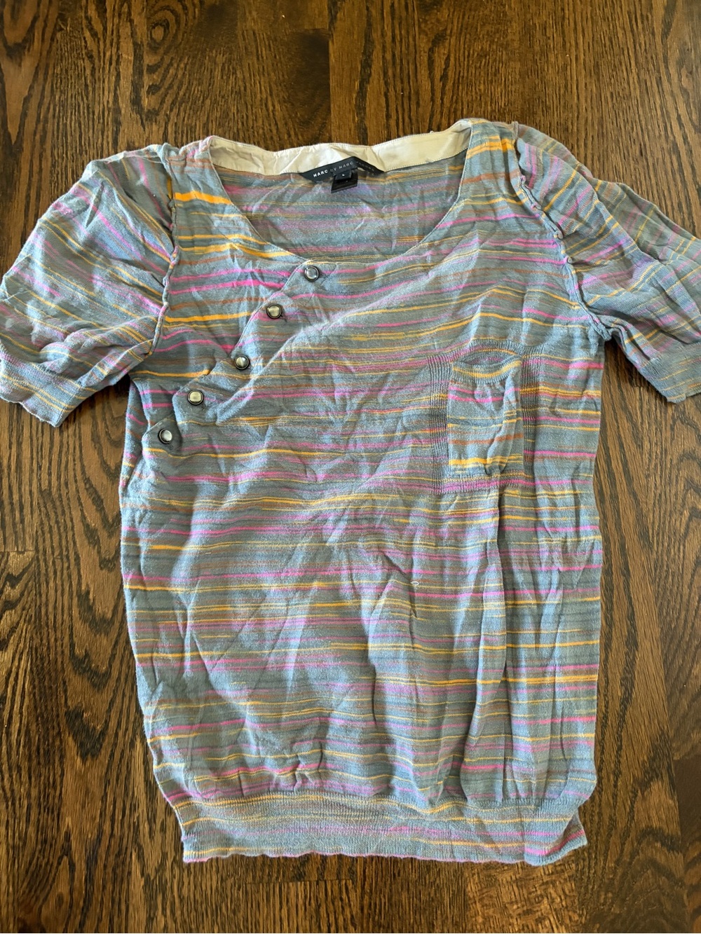 Marc By Marc Jacobs Gray Striped Short Sleeve Y2K rare buttons front pocket